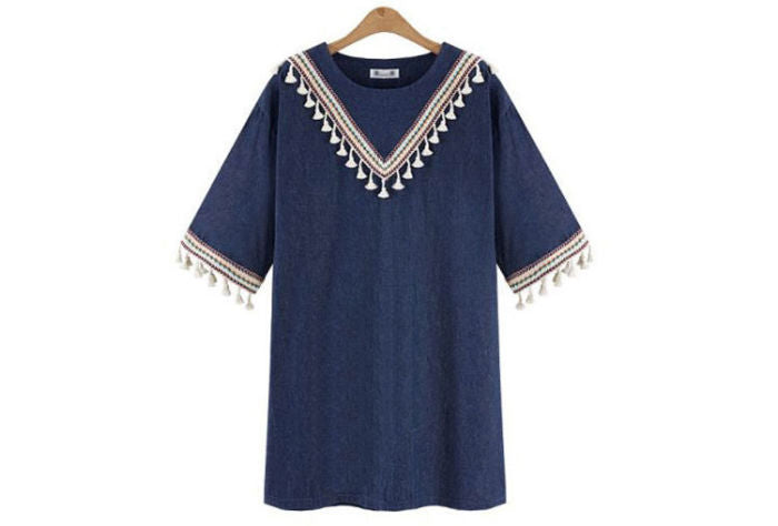 Jeans Tassels Half Sleeves Ethnic Dress