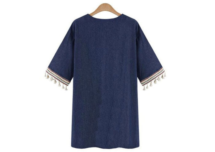 Jeans Tassels Half Sleeves Ethnic Dress