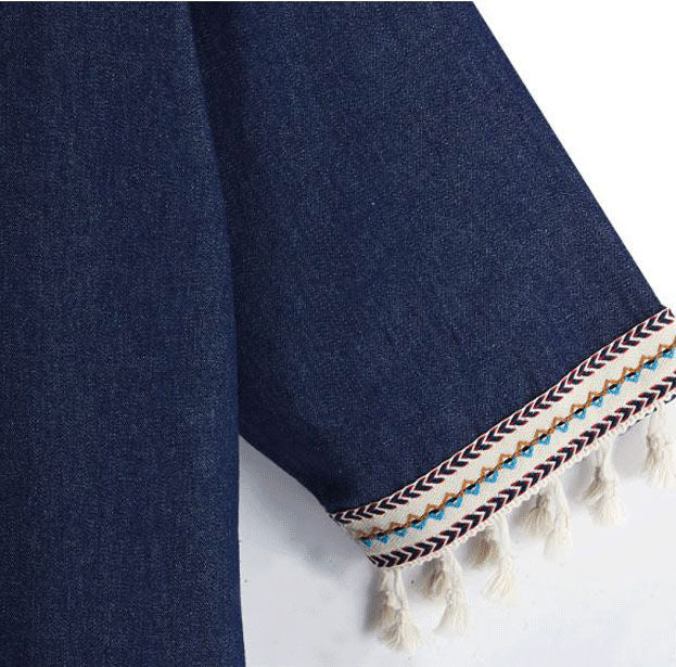 Jeans Tassels Half Sleeves Ethnic Dress