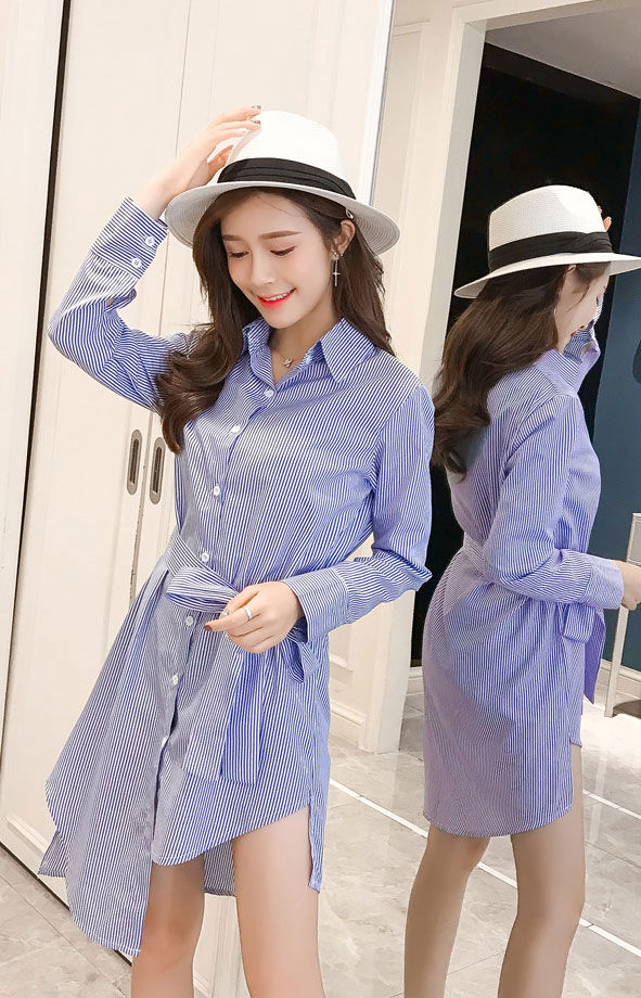 Dress Kemeja Wanita Lengan Panjang Irregular Import