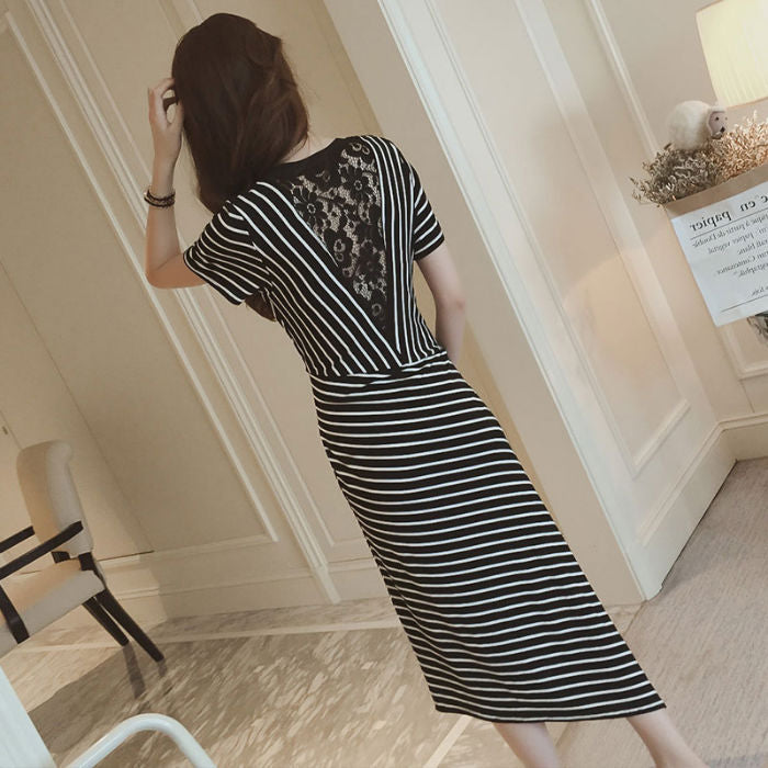 Dress Kaos Lengan Pendek Garis Garis Import