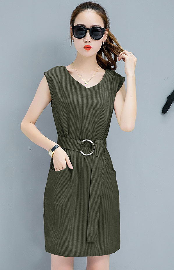 Dress Wanita Garis Garis You Can See dengan Sabuk