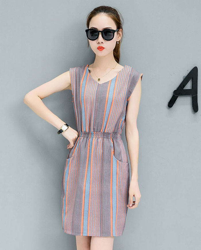 Dress Wanita Garis Garis You Can See dengan Sabuk