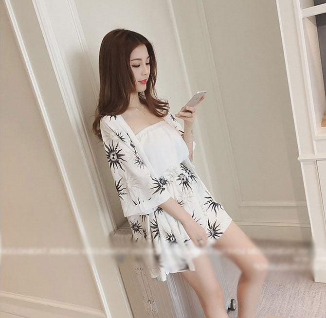 Setelan Celana Terusan Wanita dan Cardigan Musim Panas