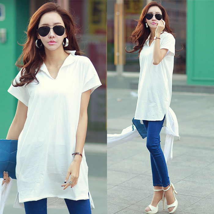Dress Katun Wanita Lengan Pendek Leher V Kerah