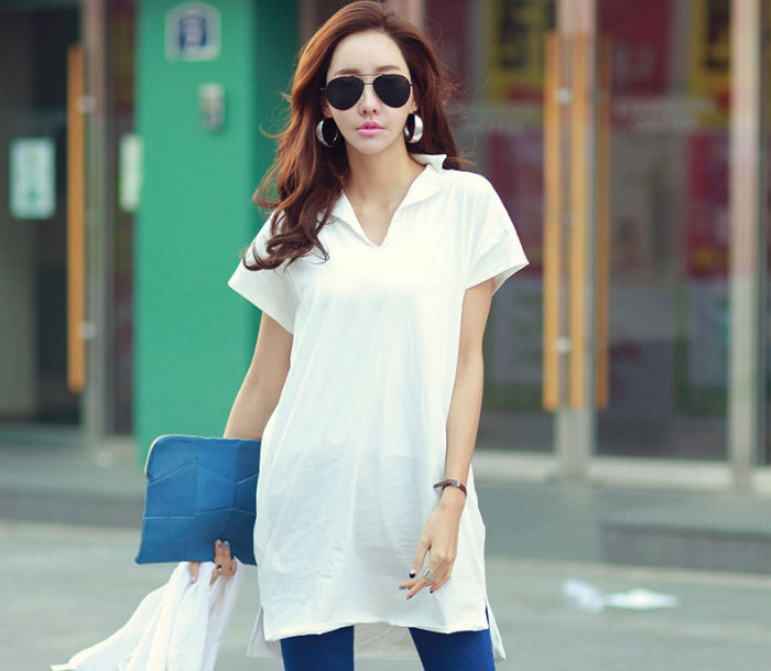 Dress Katun Wanita Lengan Pendek Leher V Kerah