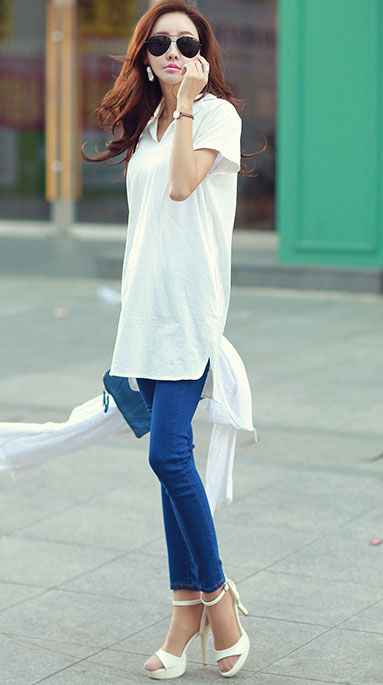 Dress Katun Wanita Lengan Pendek Leher V Kerah