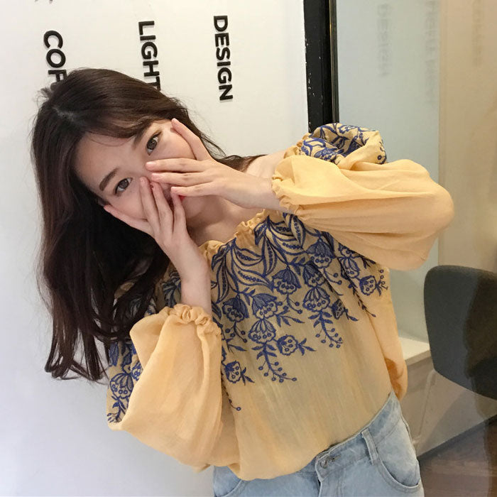 Blouse Wanita Sabrina Bordir Import Style Korea