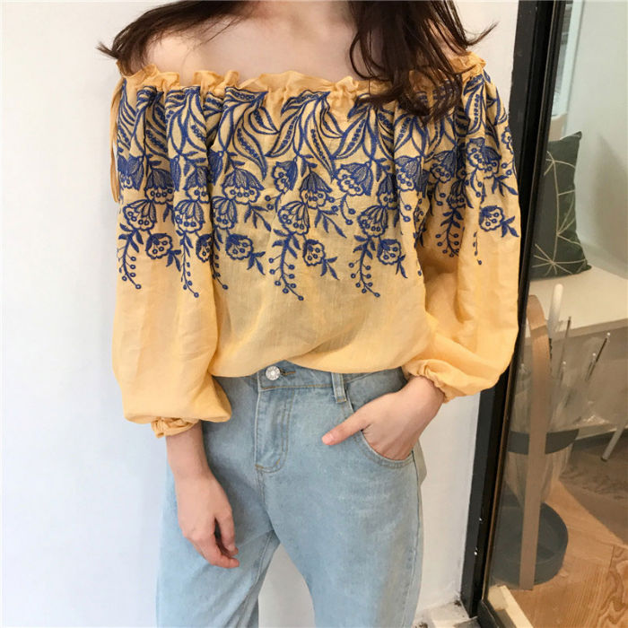 Blouse Wanita Sabrina Bordir Import Style Korea