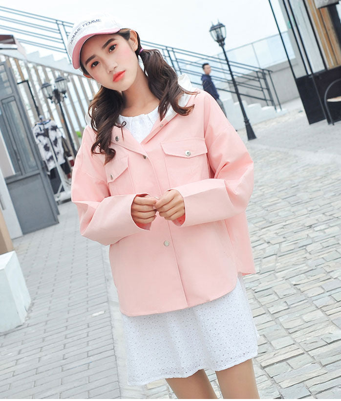 Jaket Style Harajuku Kancing Depan Hoodie Import