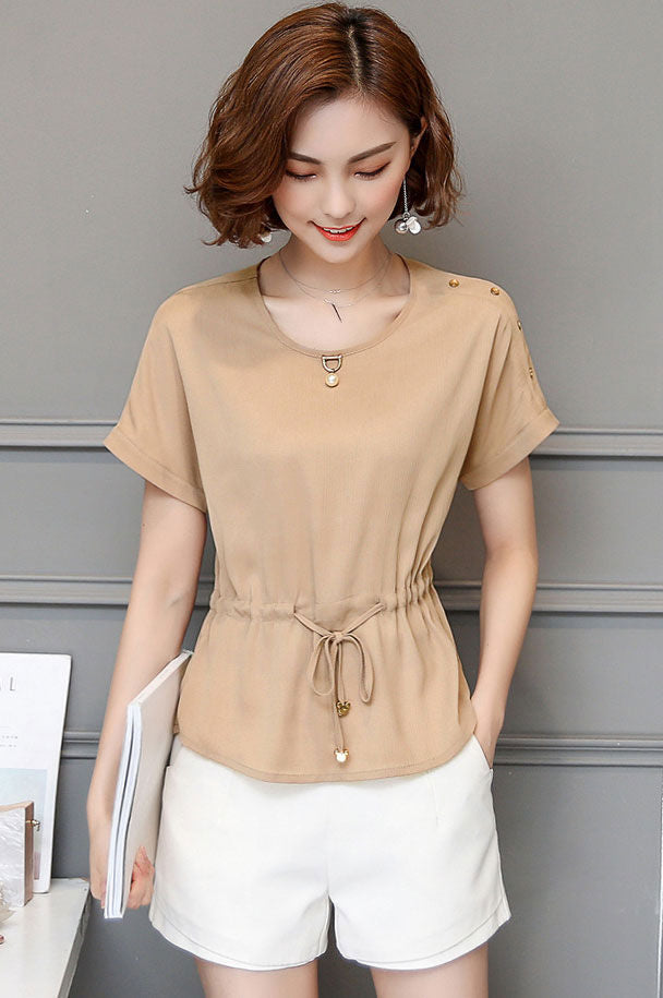 Atasan Wanita Sifon Lengan Pendek Serut Import