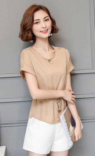 Atasan Wanita Sifon Lengan Pendek Serut Import