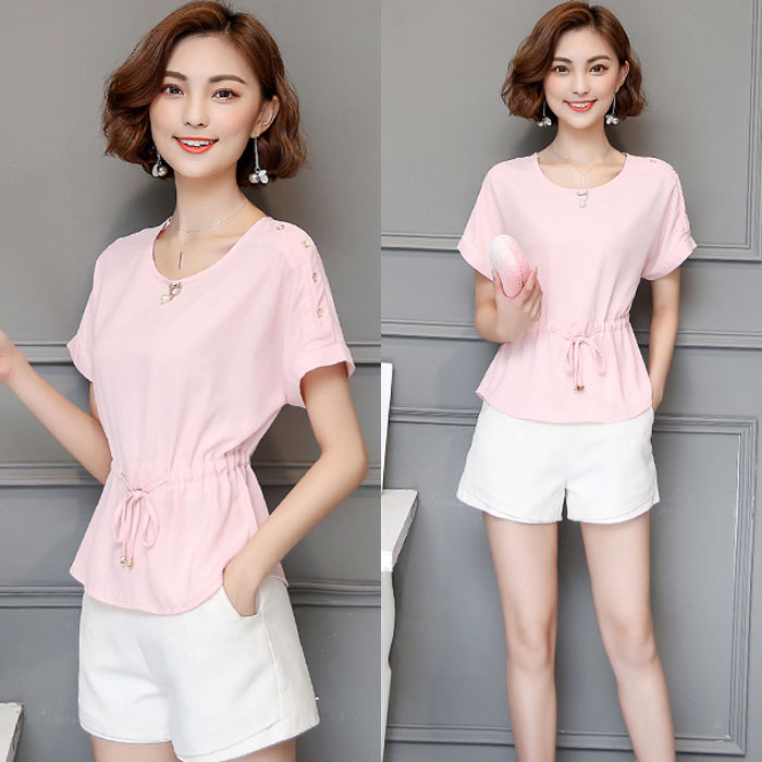 Atasan Wanita Sifon Lengan Pendek Serut Import