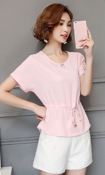 Atasan Wanita Sifon Lengan Pendek Serut Import