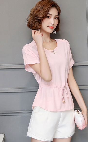 Atasan Wanita Sifon Lengan Pendek Serut Import