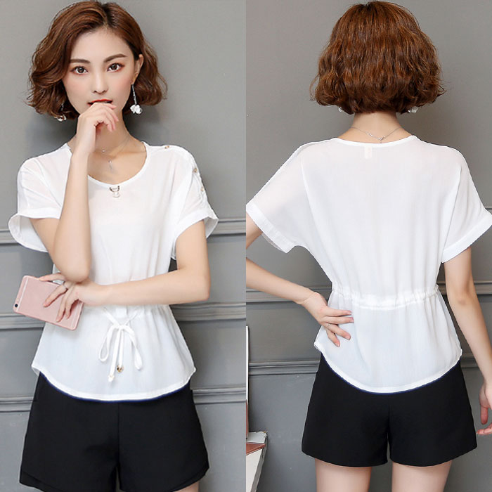 Atasan Wanita Sifon Lengan Pendek Serut Import