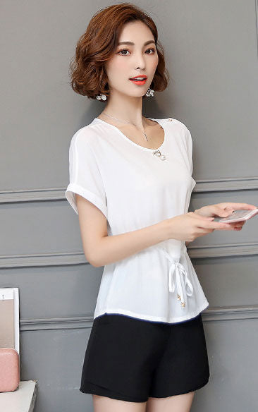 Atasan Wanita Sifon Lengan Pendek Serut Import