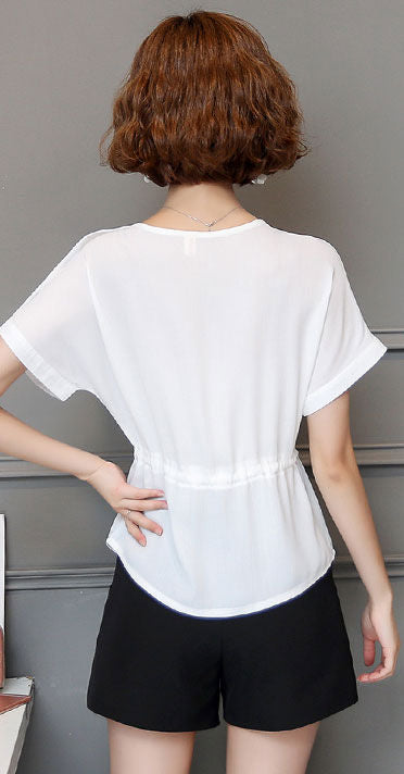 Atasan Wanita Sifon Lengan Pendek Serut Import