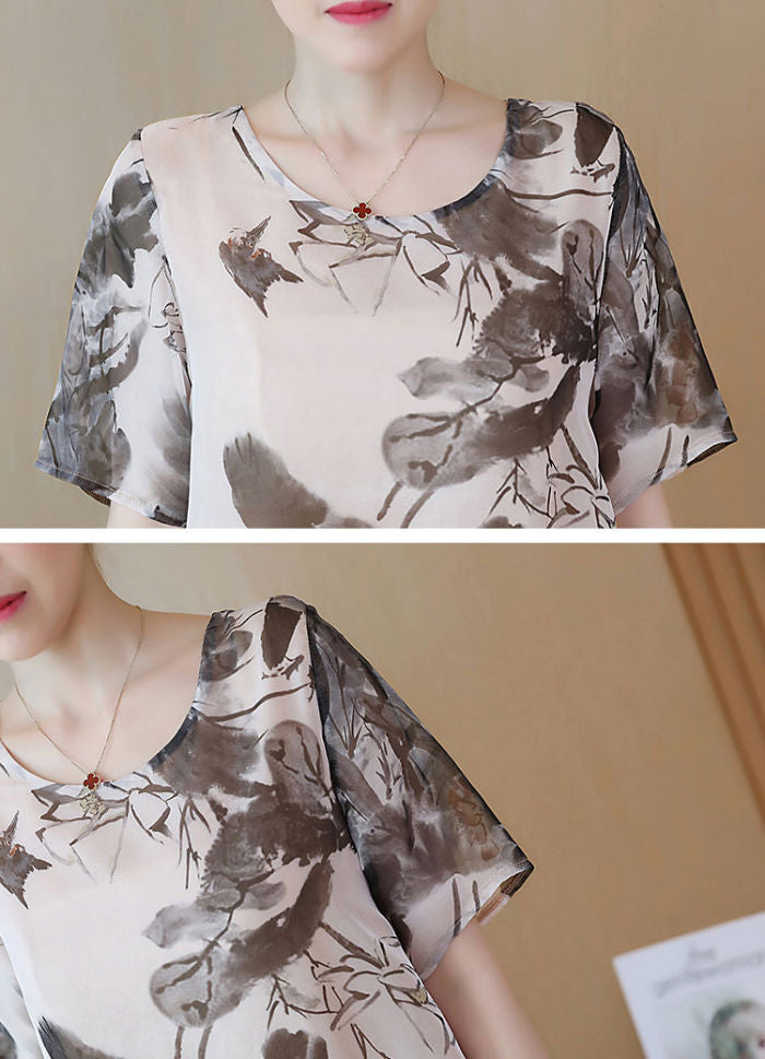 Dress Wanita Printing Burung Lengan Pendek Import