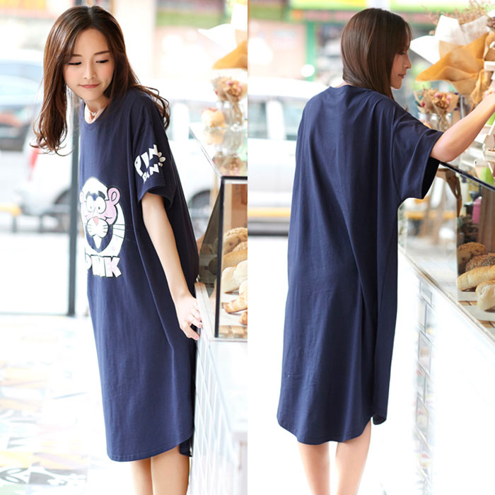 Dress Katun Pink Panther Lengan Pendek Casual
