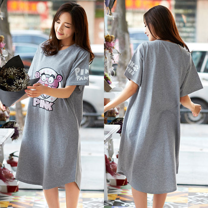 Dress Katun Pink Panther Lengan Pendek Casual