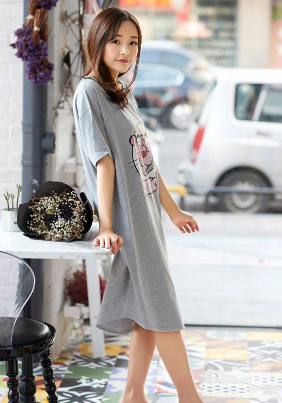 Dress Katun Pink Panther Lengan Pendek Casual