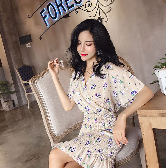 Dress Bunga Leher V Modis Elegan Import