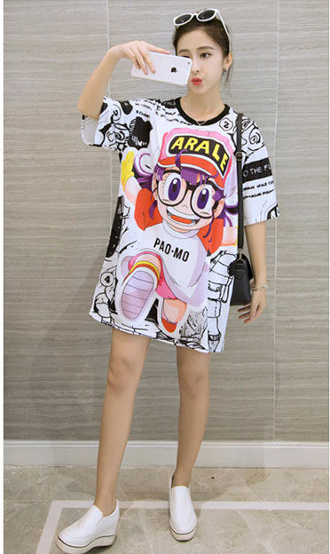 Dress Katun Kartun Arale Lengan Pendek Jumbo Import