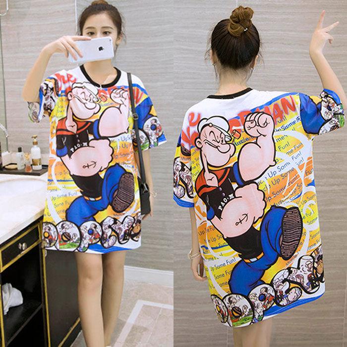 Dress Katun Kartun Lengan Pendek Jumbo Import