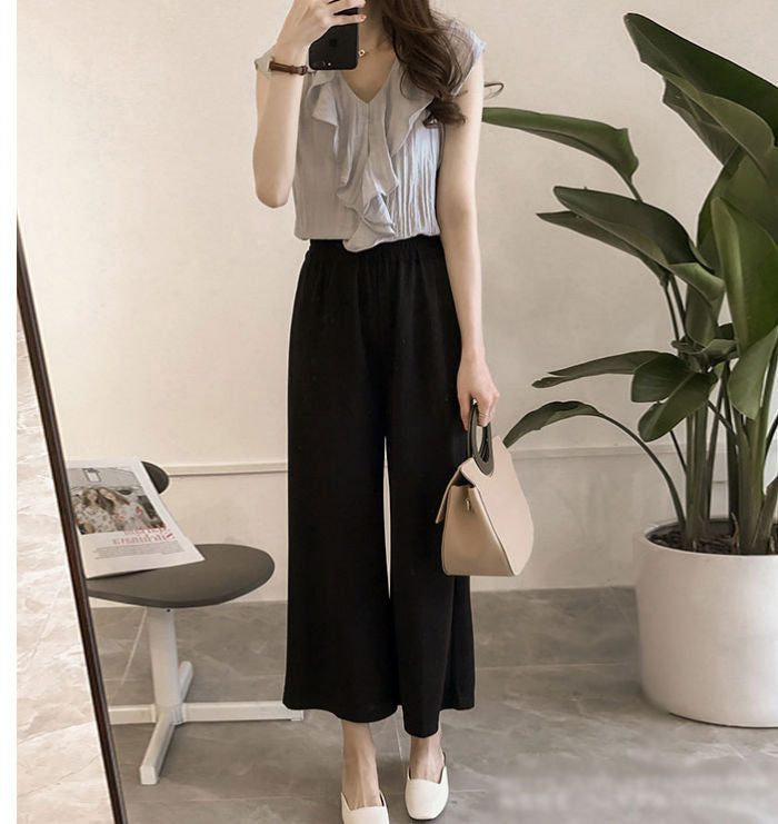 Blouse Leher V Frill Simple Elegan Import
