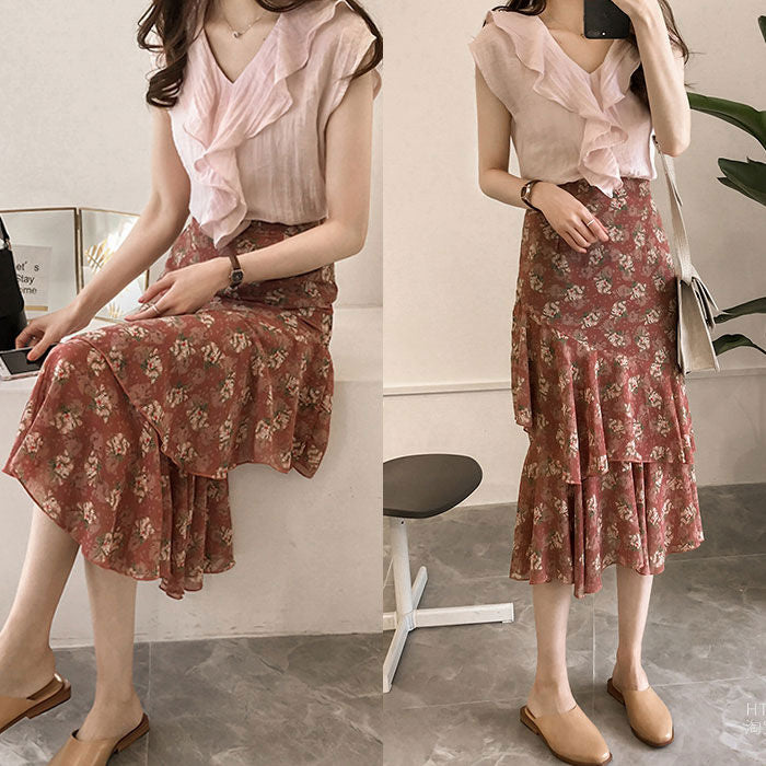 Blouse Leher V Frill Simple Elegan Import