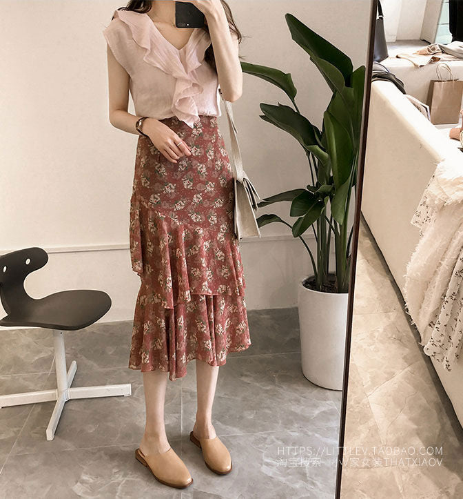 Blouse Leher V Frill Simple Elegan Import