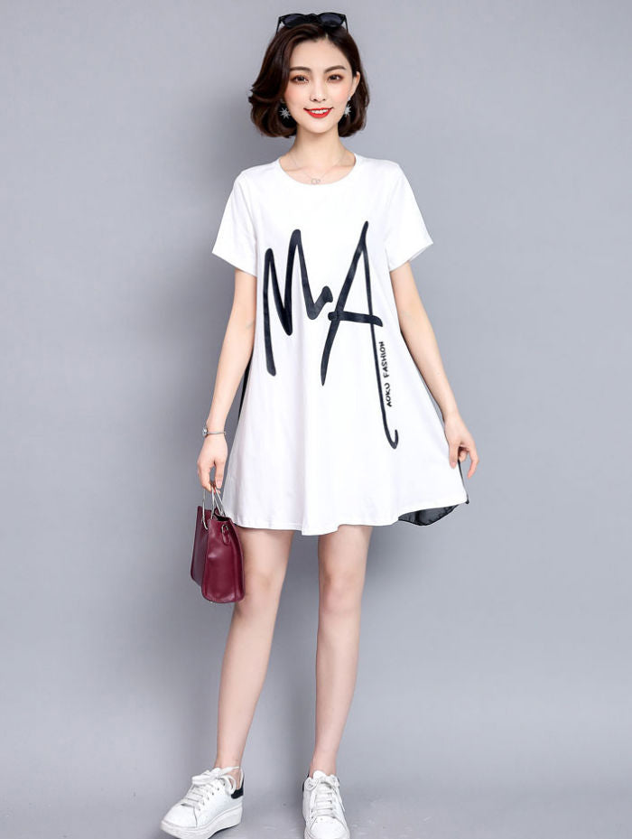 Dress Katun Putih Sifon Hitam Ma Aoku Fashion Lengan Pendek
