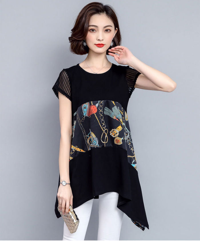 Dress Hitam Lengan Pendek Asimetris Fashion Korea