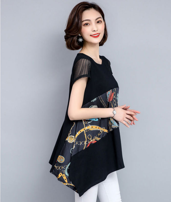 Dress Hitam Lengan Pendek Asimetris Fashion Korea