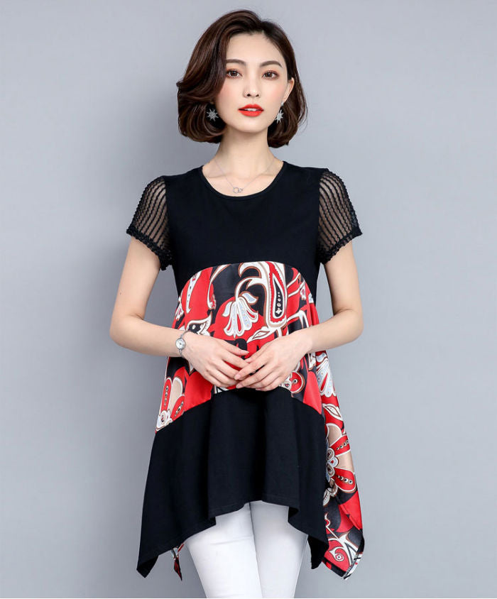 Dress Hitam Lengan Pendek Asimetris Fashion Korea