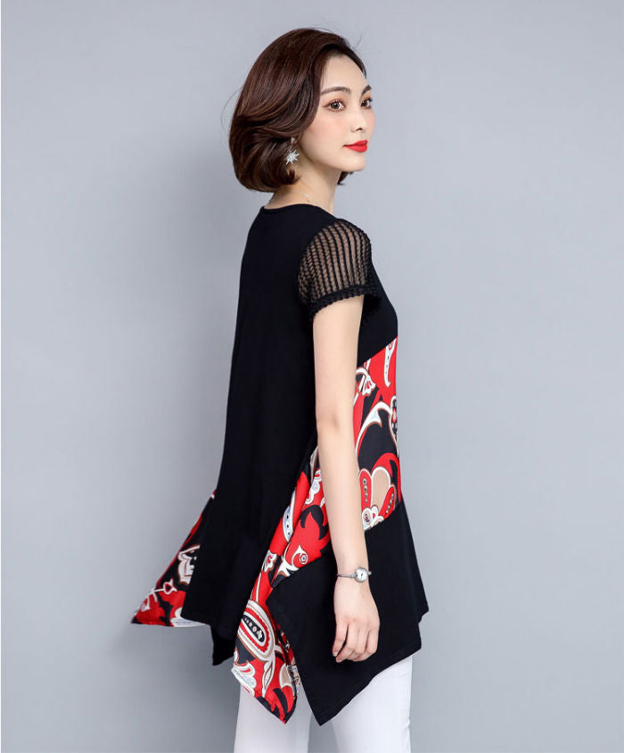Dress Hitam Lengan Pendek Asimetris Fashion Korea