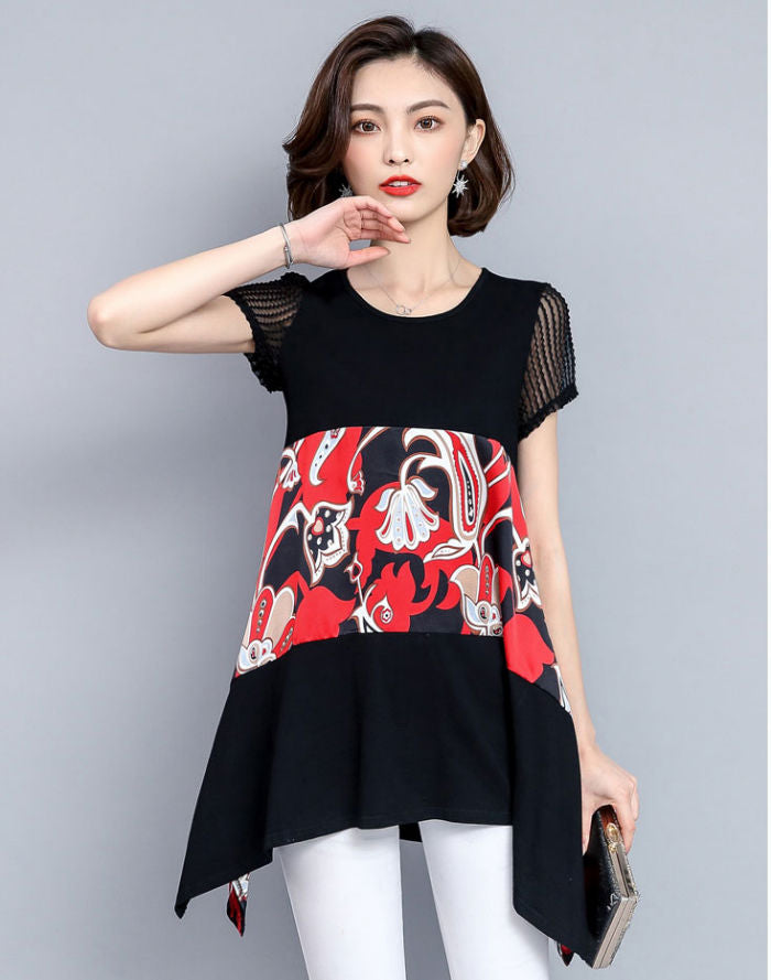 Dress Hitam Lengan Pendek Asimetris Fashion Korea