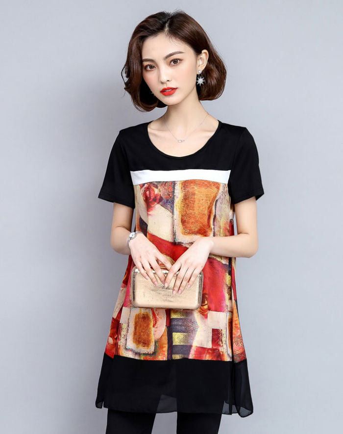 Setelan Retro Lengan Pendek dan Celana Hitam Fashion