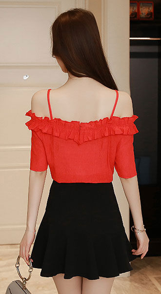 Blouse Sabrina Lengan Pendek Fashion Korea Import