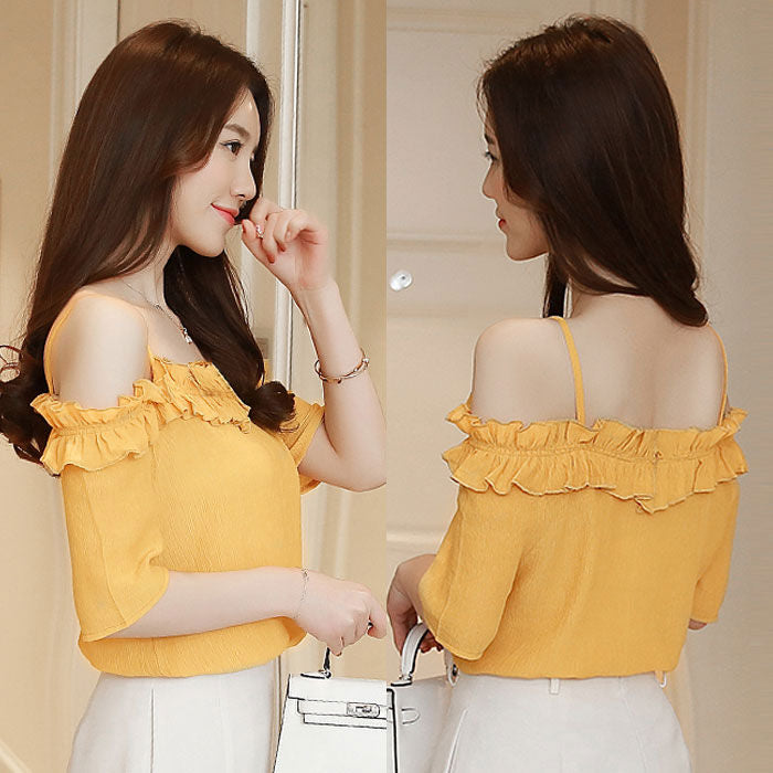 Blouse Sabrina Lengan Pendek Fashion Korea Import