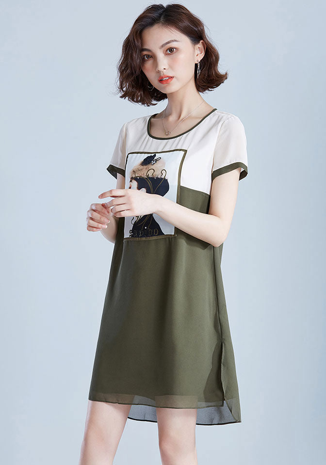 Dress Wanita Krem Lengan Pendek Fashion Korea