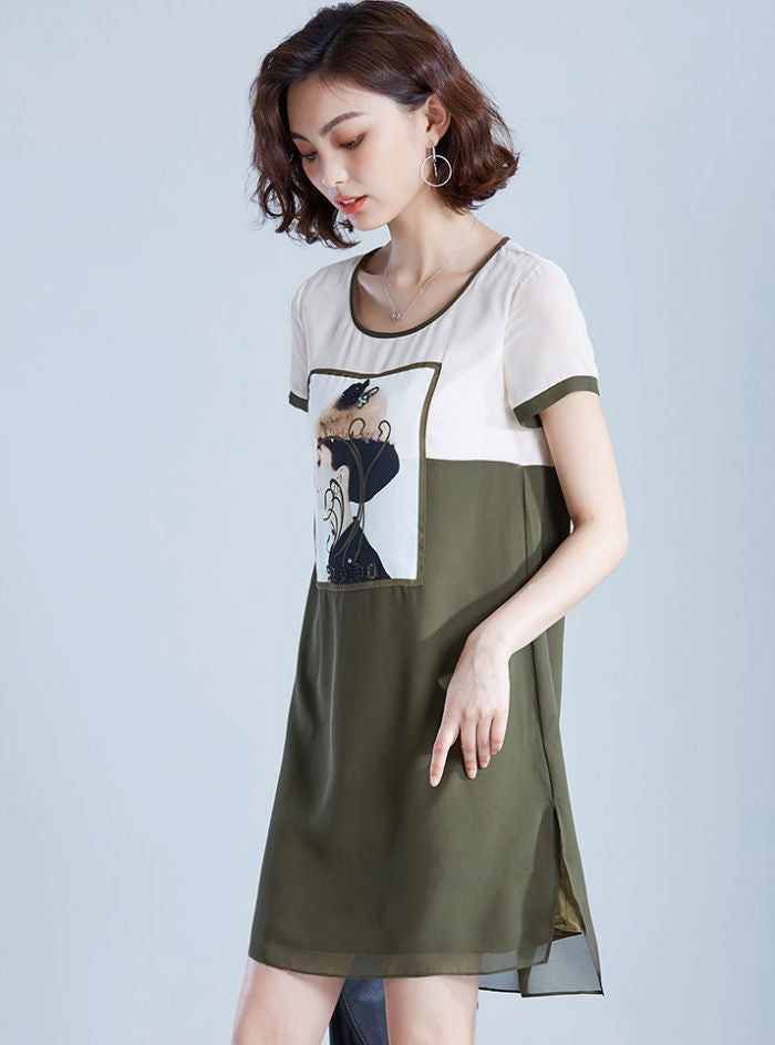 Dress Wanita Krem Lengan Pendek Fashion Korea