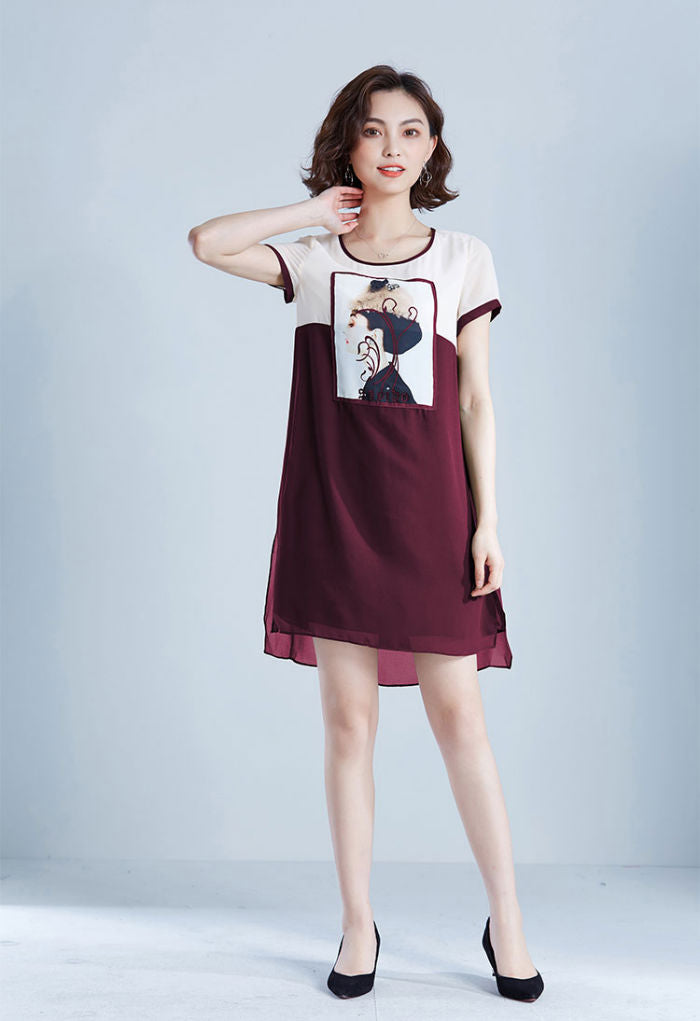 Dress Wanita Krem Lengan Pendek Fashion Korea