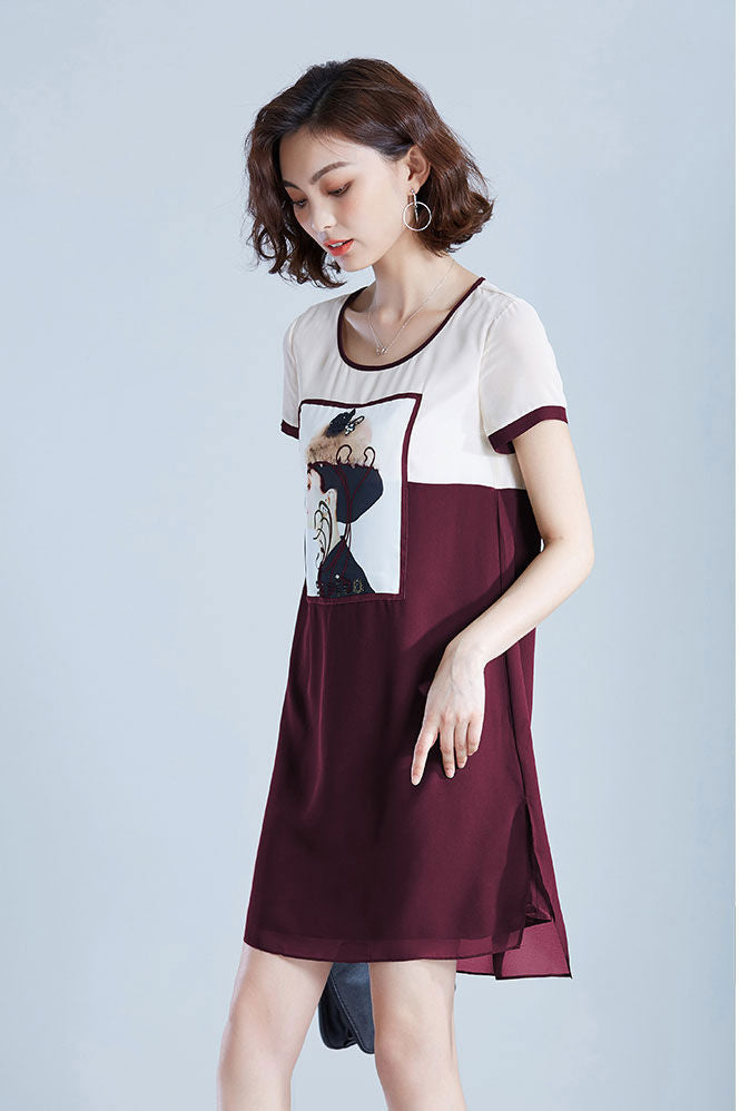 Dress Wanita Krem Lengan Pendek Fashion Korea