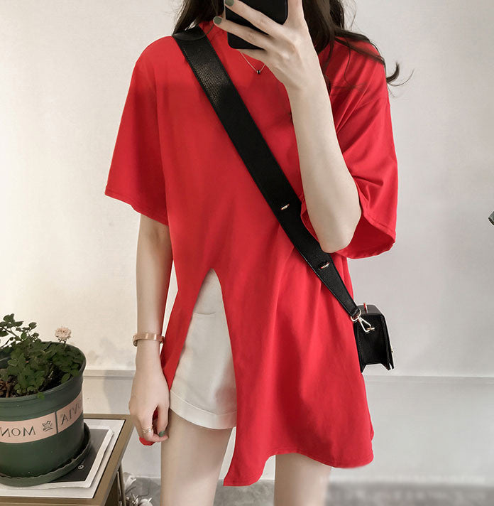 Kaos Wanita Lengan Pendek Belah Depan Trendy