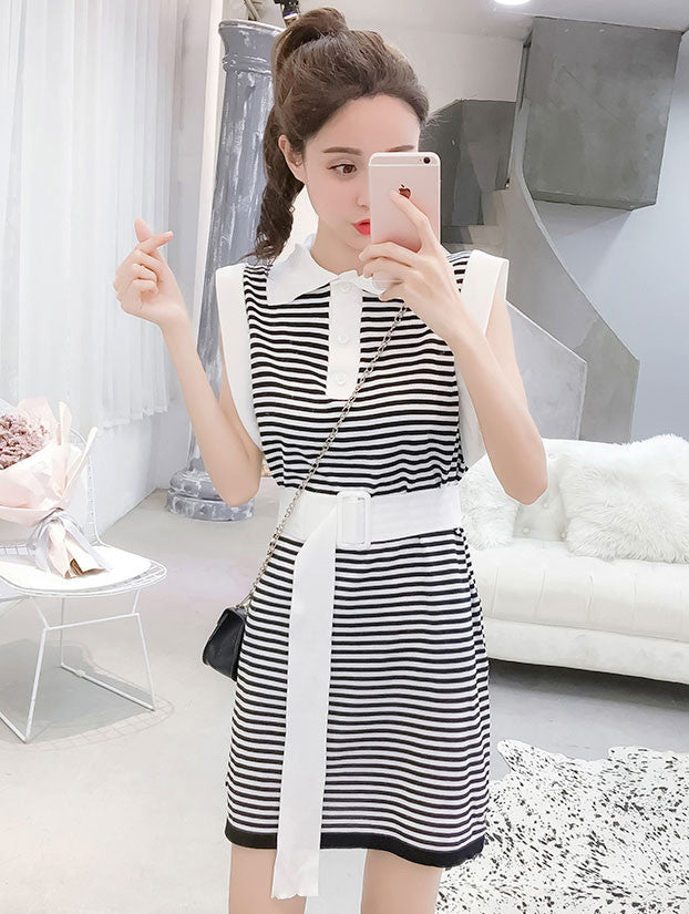 Dress Wanita Garis Kerah Polo Fashion