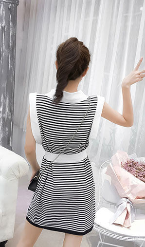 Dress Wanita Garis Kerah Polo Fashion