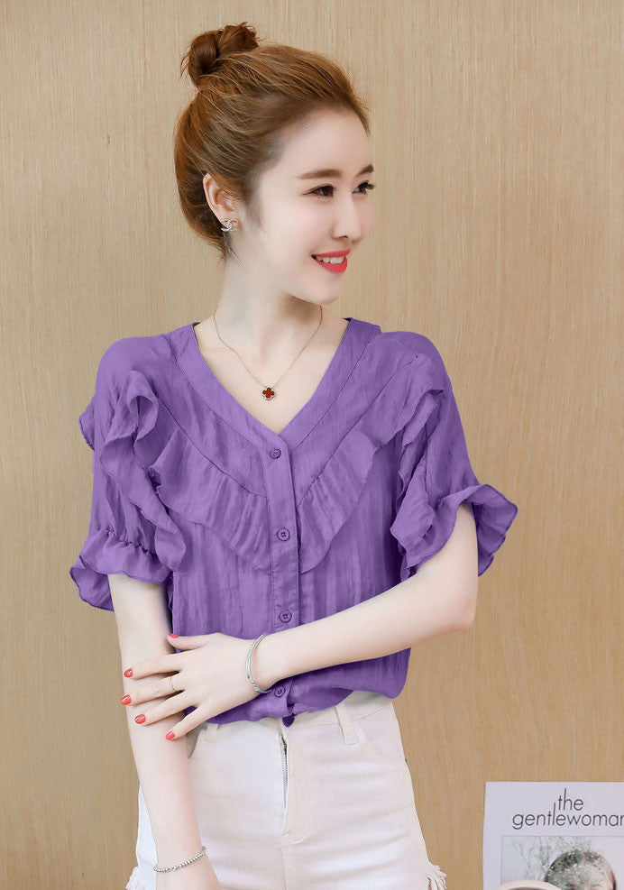 Blouse Wanita V Neck Lengan Pendek Fashion