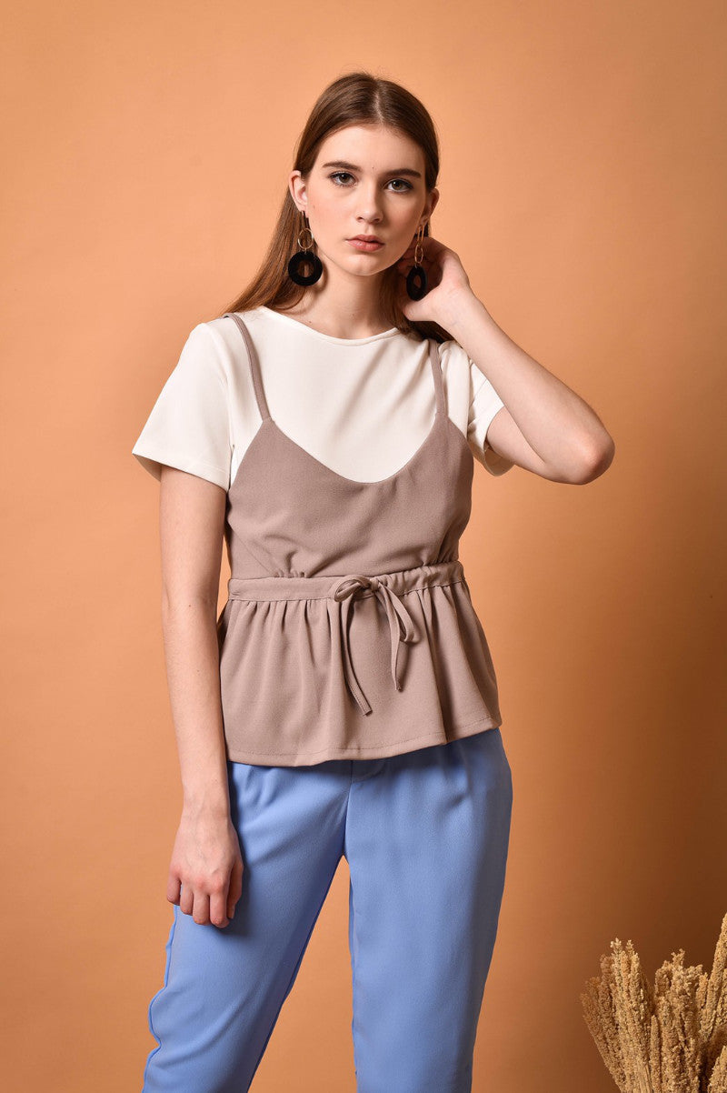 Top Fake Two Pieces Short Sleeve Cute